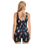 Rockets And Stars Pattern Print Sleeveless One Piece Swimsuit