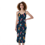 Rockets And Stars Pattern Print Slim Fit Midi Cami Dress