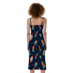 Rockets And Stars Pattern Print Slim Fit Midi Cami Dress
