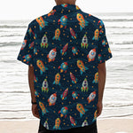Rockets And Stars Pattern Print Textured Short Sleeve Shirt