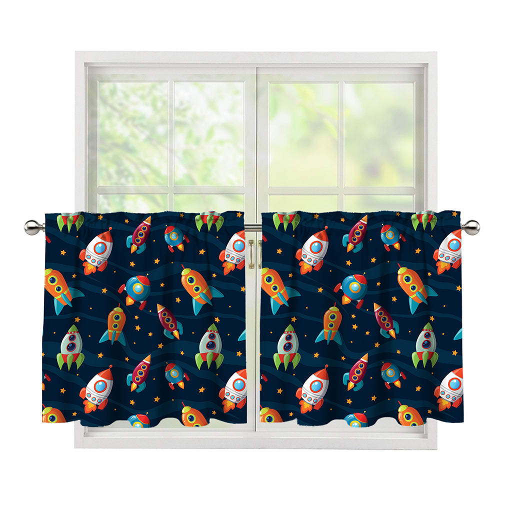 Rockets And Stars Pattern Print Tier Curtains