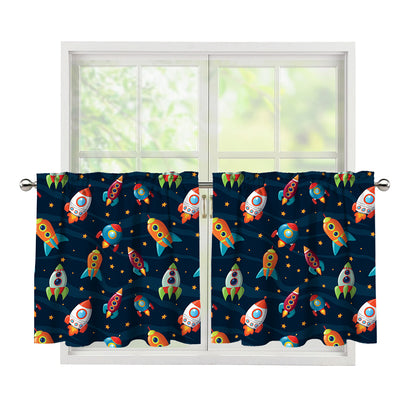 Rockets And Stars Pattern Print Tier Curtains