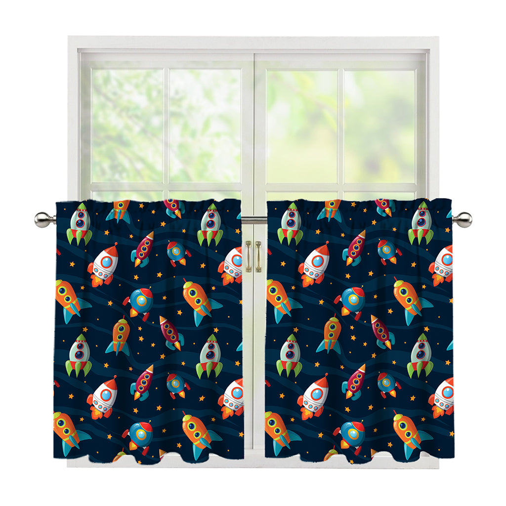 Rockets And Stars Pattern Print Tier Curtains