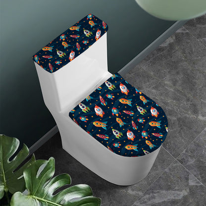 Rockets And Stars Pattern Print Toilet Lid And Tank Cover Set