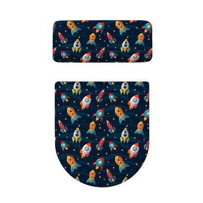 Rockets And Stars Pattern Print Toilet Lid And Tank Cover Set
