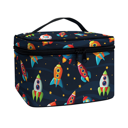Rockets And Stars Pattern Print Travel Makeup Bag