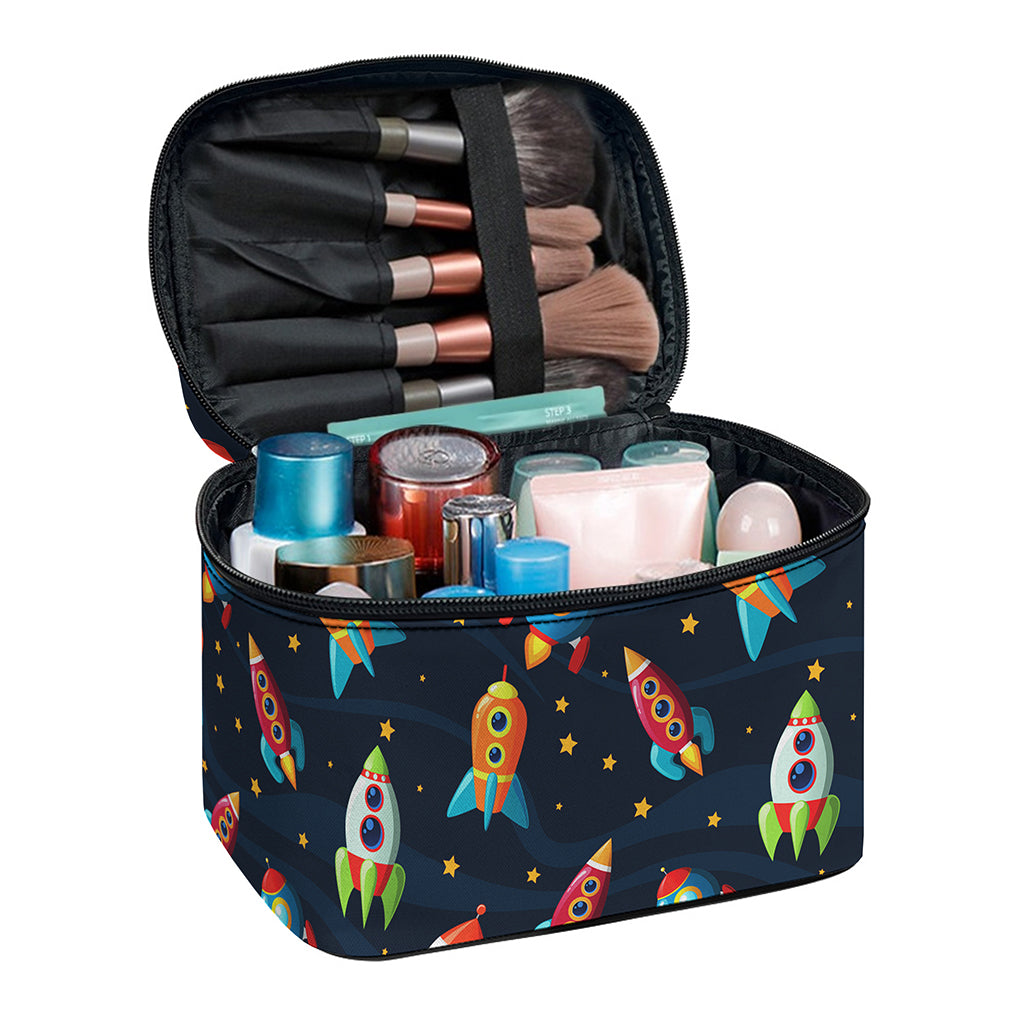 Rockets And Stars Pattern Print Travel Makeup Bag
