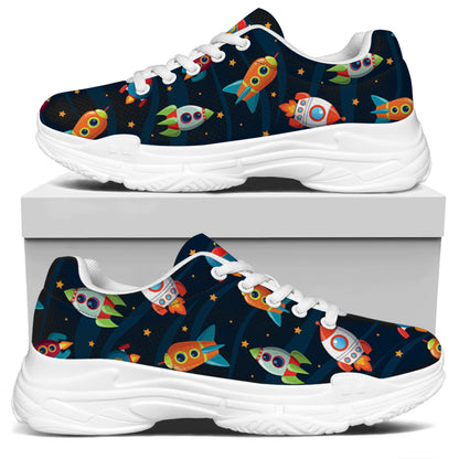 Rockets And Stars Pattern Print White Chunky Shoes