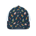 Rockets And Stars Pattern Print White Mesh Trucker Hat