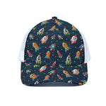 Rockets And Stars Pattern Print White Mesh Trucker Cap