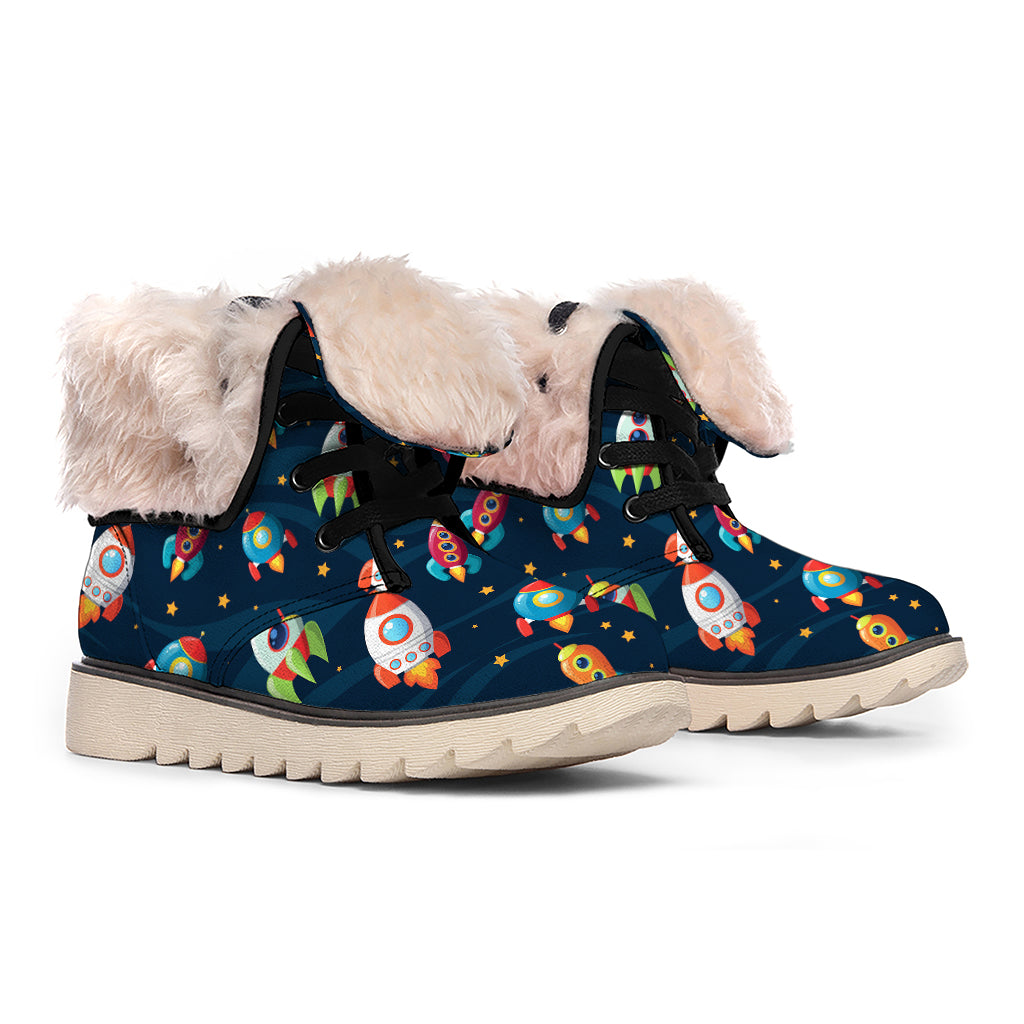 Rockets And Stars Pattern Print Winter Boots
