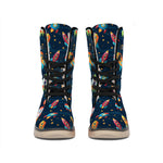 Rockets And Stars Pattern Print Winter Boots