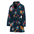 Rockets And Stars Pattern Print Women's Bathrobe