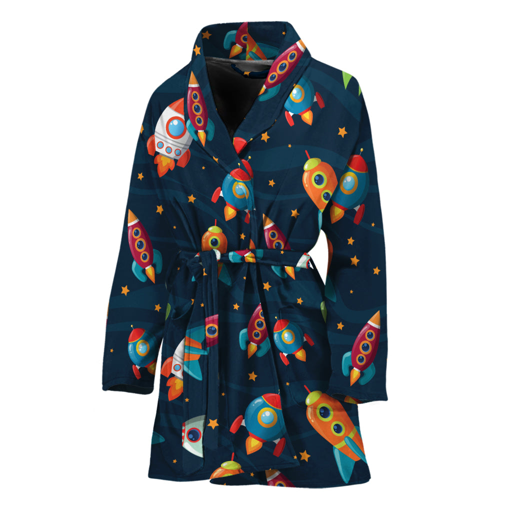 Rockets And Stars Pattern Print Women's Bathrobe