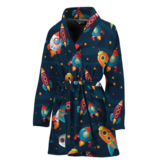 Rockets And Stars Pattern Print Women's Bathrobe