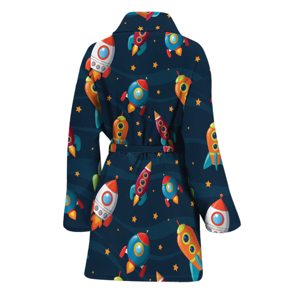 Rockets And Stars Pattern Print Women's Bathrobe