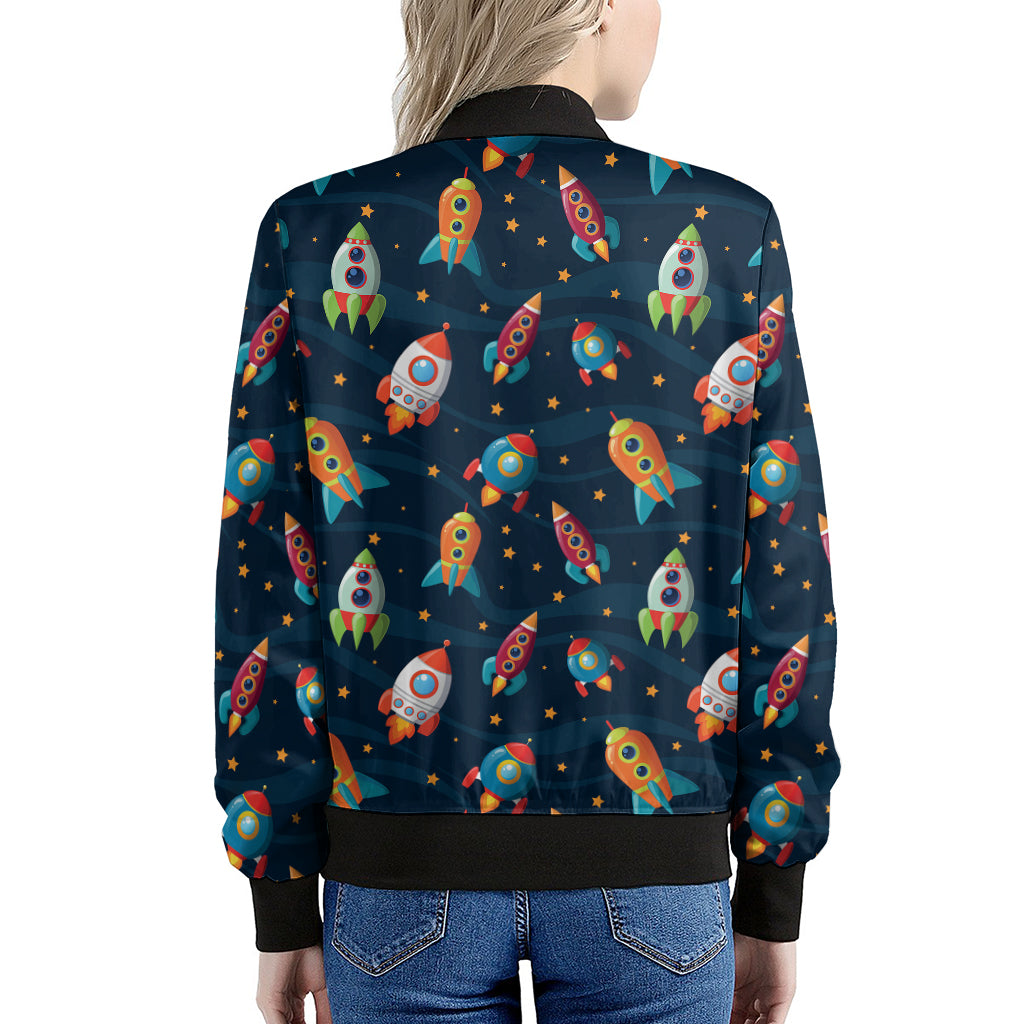 Rockets And Stars Pattern Print Women's Bomber Jacket