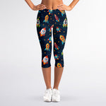 Rockets And Stars Pattern Print Women's Capri Leggings