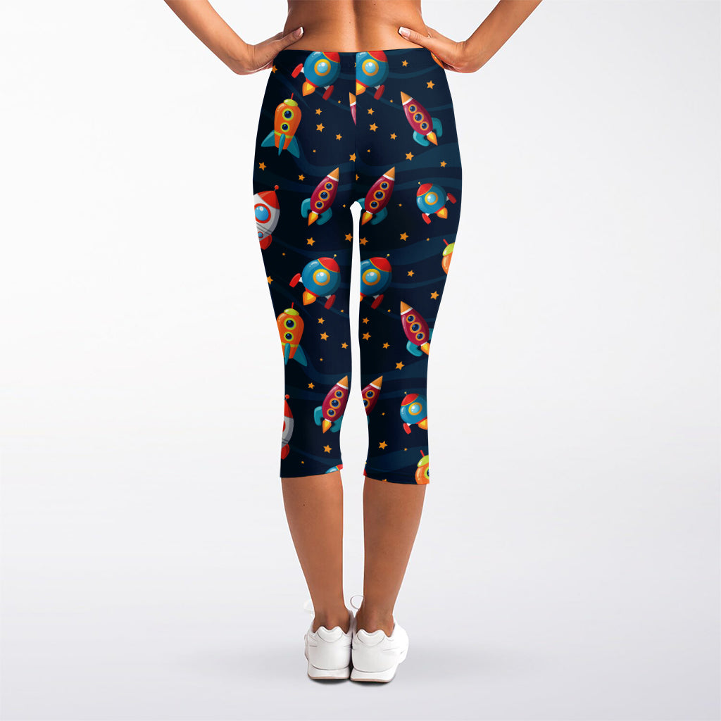 Rockets And Stars Pattern Print Women's Capri Leggings