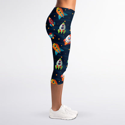 Rockets And Stars Pattern Print Women's Capri Leggings