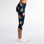 Rockets And Stars Pattern Print Women's Capri Leggings