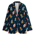 Rockets And Stars Pattern Print Women's Cotton Blazer