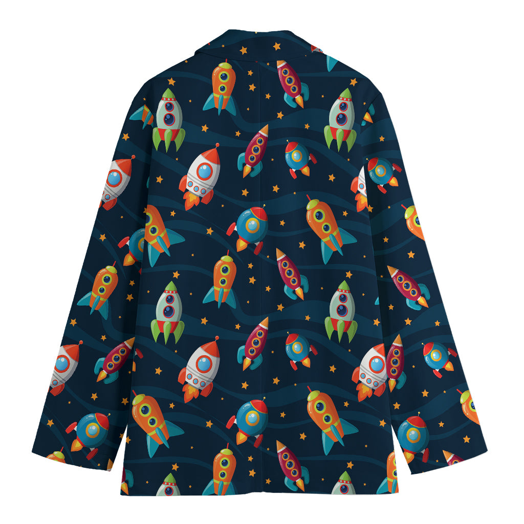 Rockets And Stars Pattern Print Women's Cotton Blazer