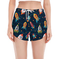 Rockets And Stars Pattern Print Women's Split Running Shorts