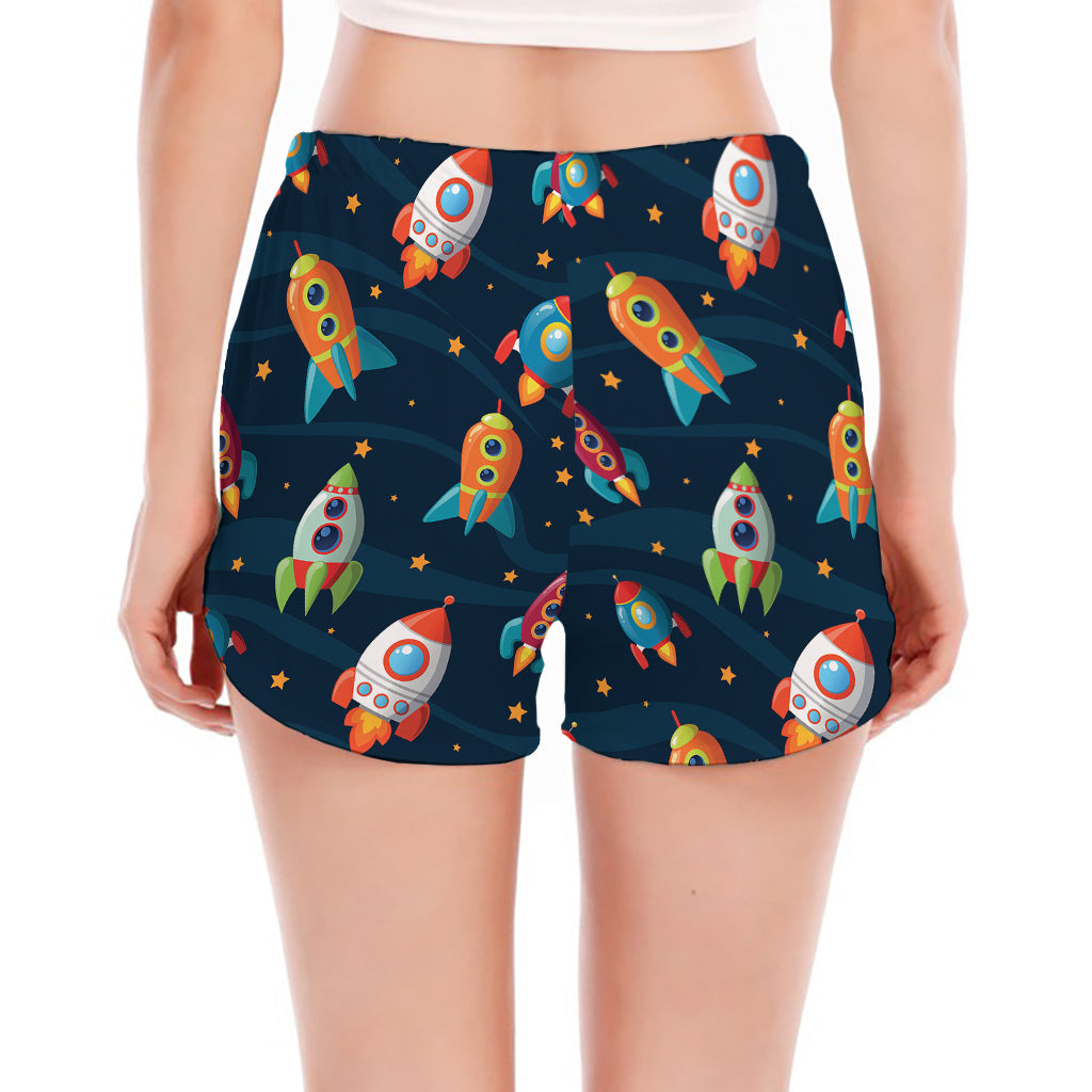 Rockets And Stars Pattern Print Women's Split Running Shorts