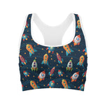 Rockets And Stars Pattern Print Women's Sports Bra