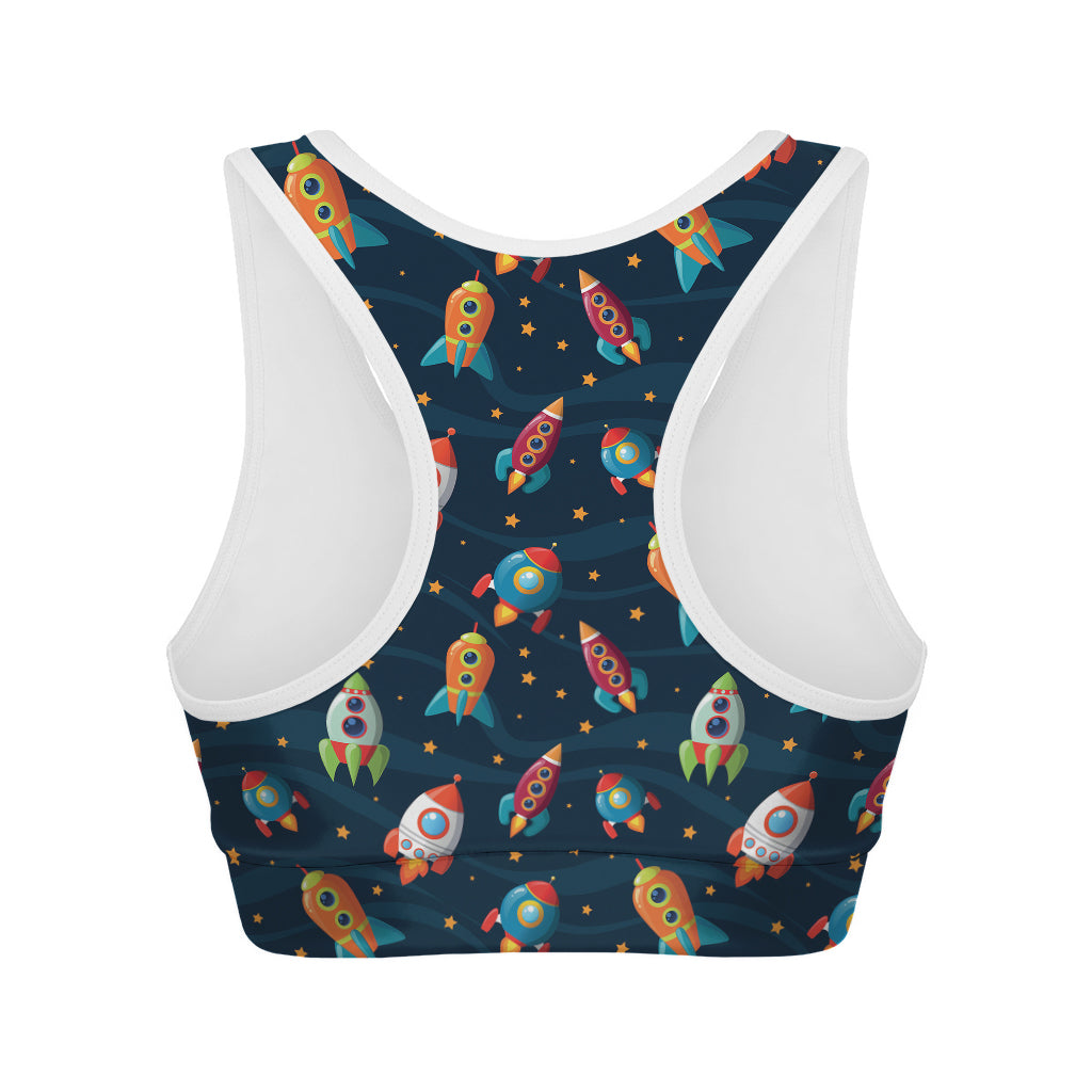 Rockets And Stars Pattern Print Women's Sports Bra