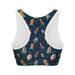 Rockets And Stars Pattern Print Women's Sports Bra