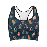 Rockets And Stars Pattern Print Women's Sports Bra