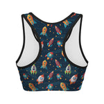 Rockets And Stars Pattern Print Women's Sports Bra