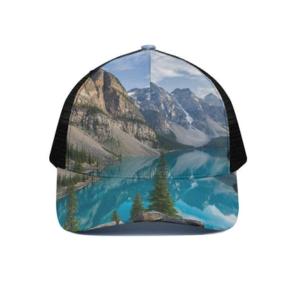 Rocky Mountain Print Black Mesh Trucker Cap