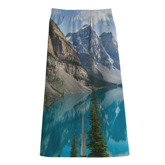 Rocky Mountain Print Cotton Front Slit Maxi Skirt