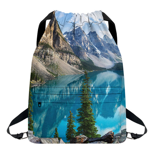 Rocky Mountain Print Drawstring Backpack