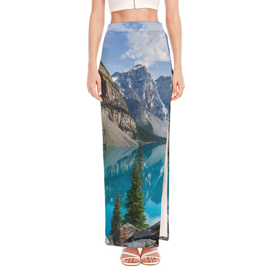 Rocky Mountain Print High Slit Maxi Skirt