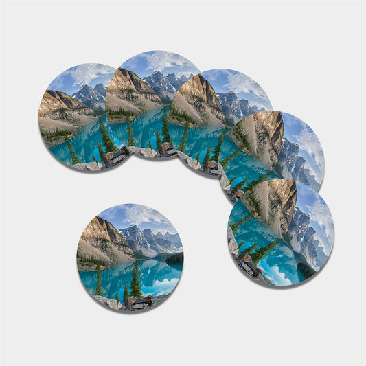 Rocky Mountain Print Leather Coaster Set