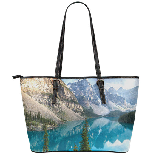 Rocky Mountain Print Leather Tote Bag