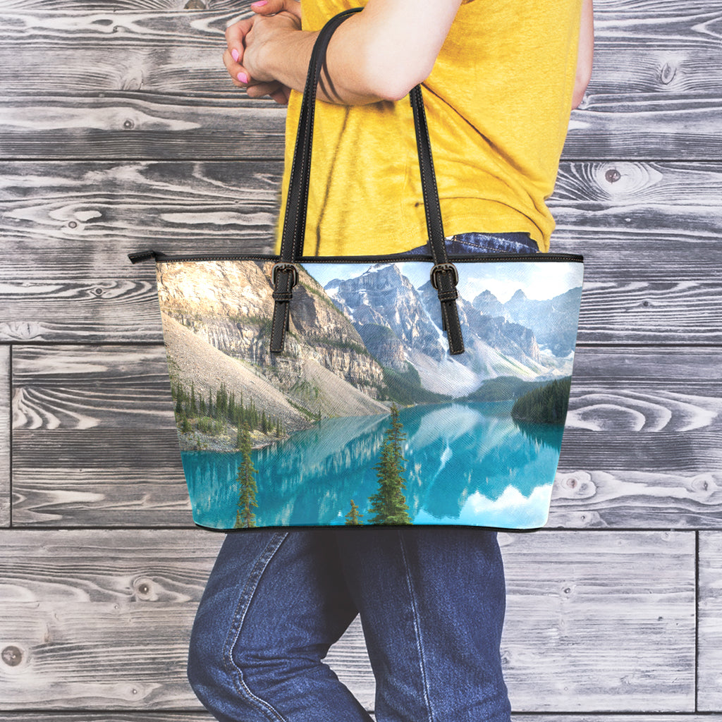 Rocky Mountain Print Leather Tote Bag