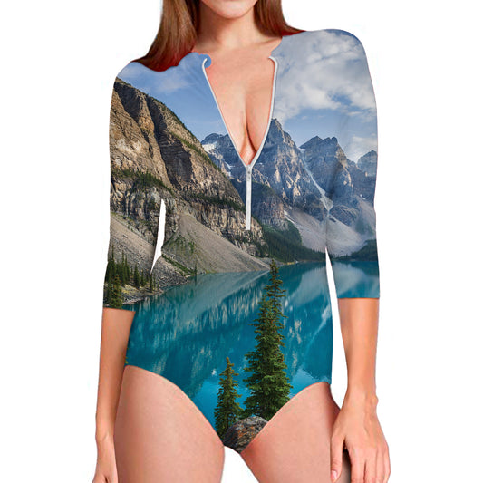 Rocky Mountain Print Long Sleeve Swimsuit