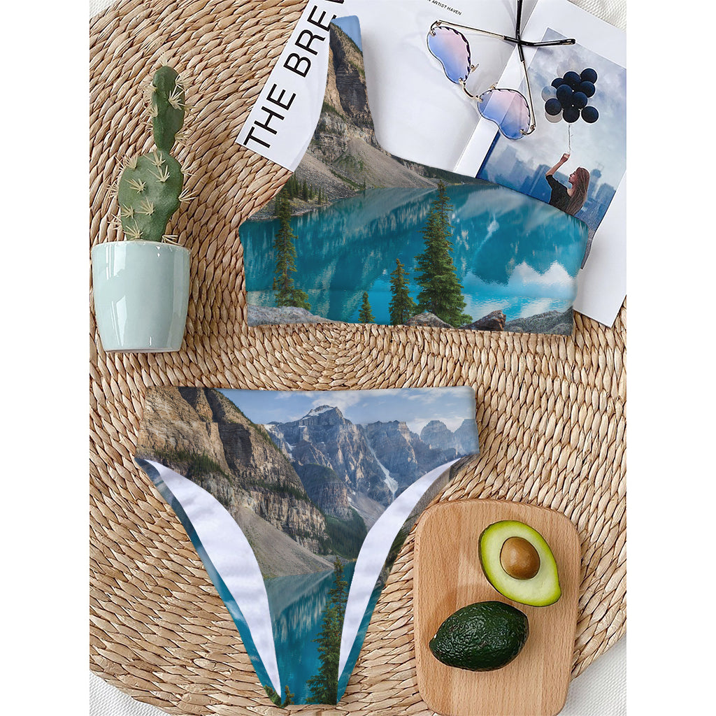 Rocky Mountain Print One Shoulder Bikini Top