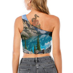 Rocky Mountain Print One Shoulder Crop Top