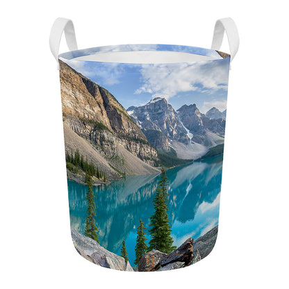 Rocky Mountain Print Round Laundry Basket