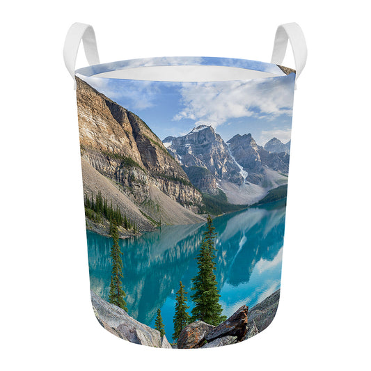 Rocky Mountain Print Round Laundry Basket