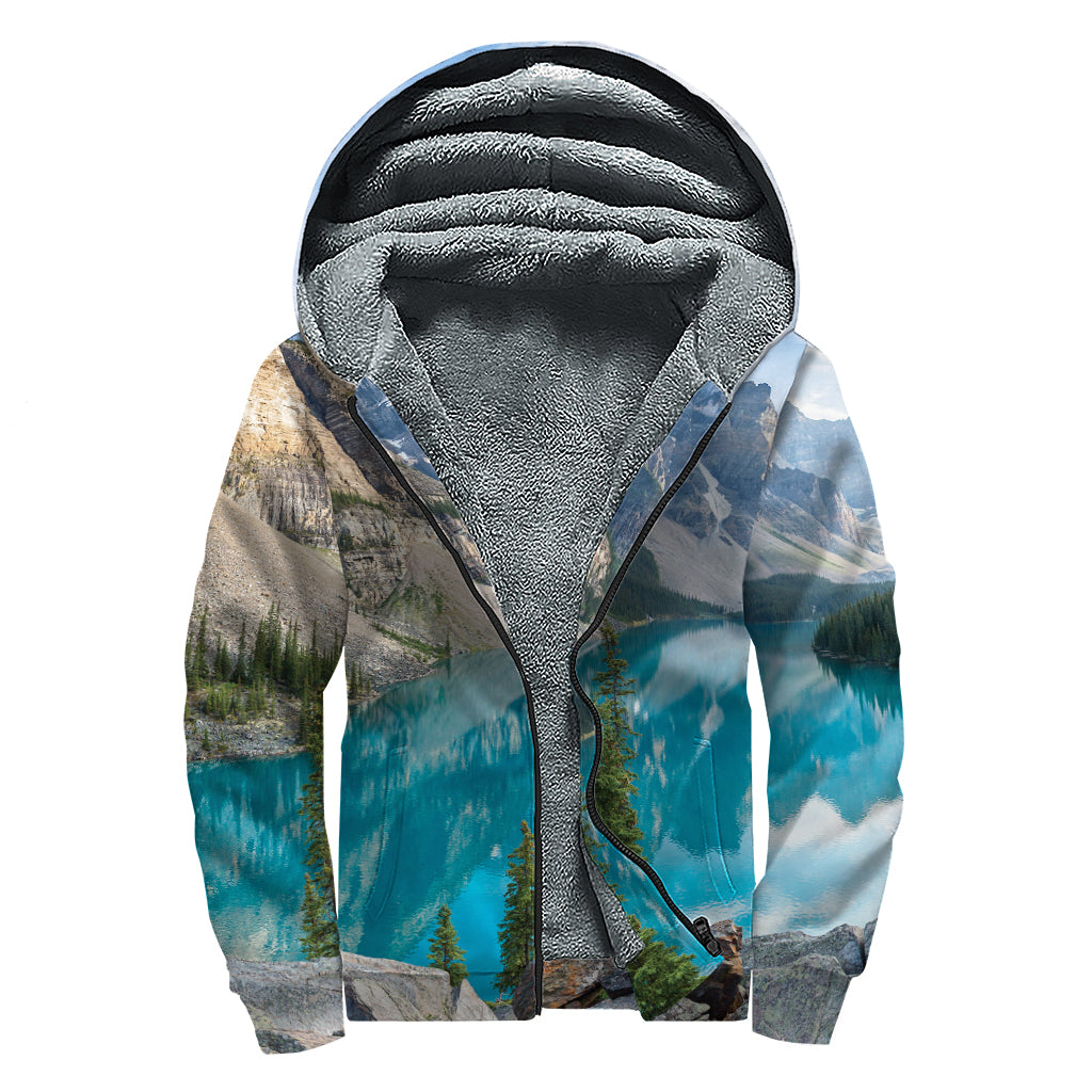 Rocky Mountain Print Sherpa Lined Zip Up Hoodie