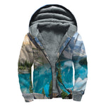 Rocky Mountain Print Sherpa Lined Zip Up Hoodie