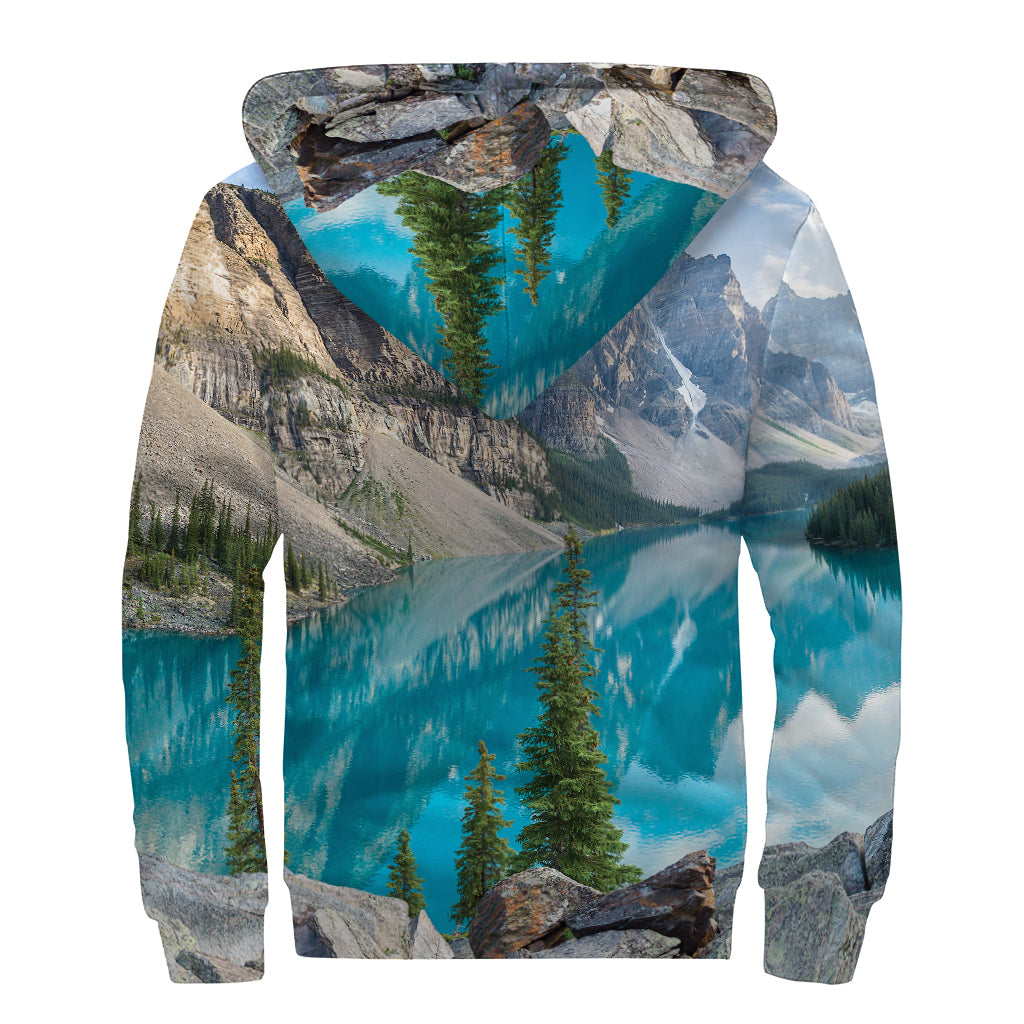 Rocky Mountain Print Sherpa Lined Zip Up Hoodie