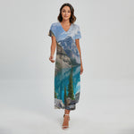 Rocky Mountain Print Short Sleeve Maxi Dress